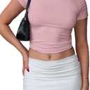 Dwnval Womens Classic Short Sleeve Summer TOS Crew Neck Slim Fit Crop T Shirt (Pink, M)