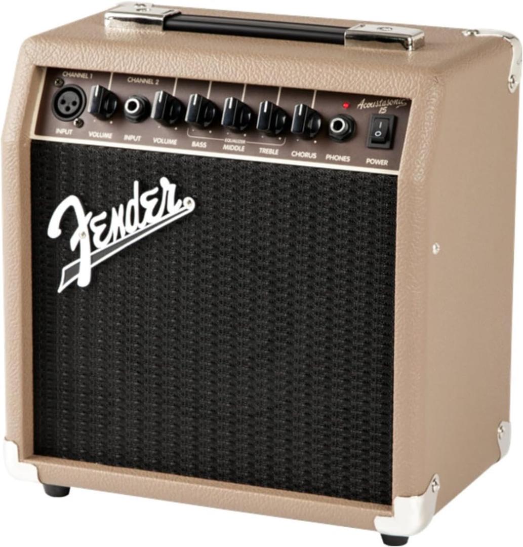 Fender Acoustasonic Guitar Amp for Acoustic Guitar, 15 Watts, with 6 Inch Speaker, Dual Front-Panel inputs, 11.5H x 11.19W x 7.13D Inches, Tan