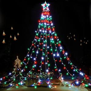 BlcTec Outdoor Christmas Lights 344 LED Christmas Star Lights with 9 Strands 11.9ft Waterfall Tree Lights, 8 Modes, Waterproof & Timer for Garden Yard Patio Outdoor Xmas DecorationsRed Green White