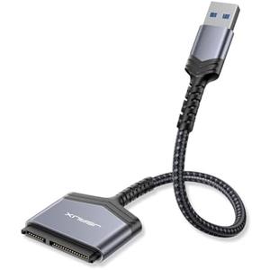 JSAUX SATA to USB A Cable, USB A 3.0 to 2.5” SATA III Hard Drive Adapter Aluminum Shell Nylon Cord External Converter for SSD/HDD Data Transfer-Grey