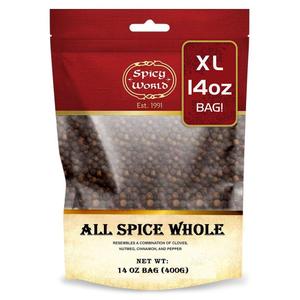 Spicy World Whole Allspice Berries 14 Oz Resealable Bag | All Spice Pimento Jamaica Pepper for Cooking & Seasoning | Versatile Berry for Curries, Soups and even Pastries (EXP 12/31/27)