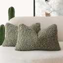 Foindtower Set of 2 Curly Teddy Wool Pillow Covers Decorative Boucle Textured Lumbar Throw Pillow Faux Fur Pillowcases Sheepskin Cushion Case for Sofa Bedroom Car 12"x20" Sage Green