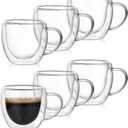 Double Walled Espresso Cups set of 6, 2.7oz Clear Glass Coffee Mugs, Double-layer Insulated Coffee Cups, Suitable for Espresso, Americano, Tea Bags, Beverage