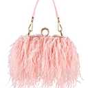 Tessco Women Ostrich Feather Tote Bag Fluffy Purse Clutch Feather Evening Handbag for Wedding (Pink)