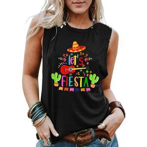 Cinco De Mayo Shirts for Women Fiesta Tank Tops Funny Mexican Party Tshirt Sombrero Graphic Sleeveless 5 De Mayo Tees, Medium