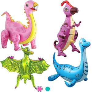 4Pack Giant 3D Dinosaur Balloons for Birthday Party Decorations,Cute Self Standing 3D Dino Aluminium Foil Balloons,Inflatable Animal Balloons for Kids Birthday Party Supplies (Pink)