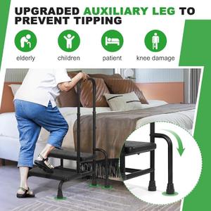 LUCKUP Step Stool with Handle, 2-Step Stools with Adjustable Handrail & Reinforced Leg, Bedside Stair Stool for Adults Elderly Children, Non-Slid Foot Bed Steps for High Beds, Kitchen, Bathtub