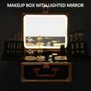 Makeup Case with Lighted Mirror, Makeup Box Organizer with Detachable LED Mirror, Travel Makeup Train Case, Waterproof Cosmetic Organizer, Standing Makeup Brush Holder, Gift, Black Gold