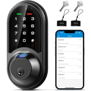 Veise RZ07 Fingerprint Smart Lock, 7-in-1 Smart Locks for Front Door, Keyless Entry Door Lock with App Control, Biometric Electronic Touchscreen Keypad Deadbolt, Matte Black
