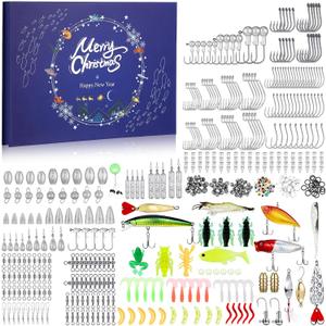 Fishing Advent Calendar 2025 for Adult Men Teen Boys Christmas Countdown 24 Day Fishing Lures Set 475 Pcs Gear and Equipment Set Christmas Surprise Gifts for Dad Men Stocking Stuffers