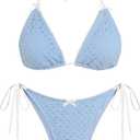 ZAFUL Women's Sexy Halter Bikini Sets Bow Decor Eyelet Openwork Bikini Swimsuits Tie Side Triangle Bathing Suits (1-b-Light Blue, S)