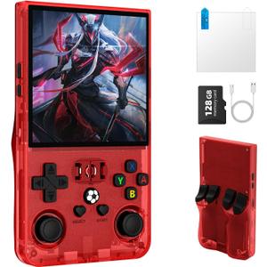 R36MAX Retro Handheld Gaming Console, Built-in 22,000+ Classic Games, Open Source Linux System, Portable Game Emulator Console, 4.0-Inch 4K HD IPS Screen Video Player, 4000mAh Battery (Red 128GB)