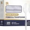 200 Count Plastic Silverware Heavy Duty - Clear Plastic Forks And Spoons Set - BPA Free Plastic Utensils Set - Heat Resistance Cutlery For All Occasions