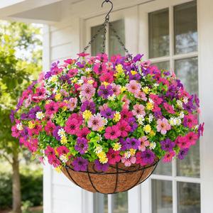 Artificial Hanging Flowers for Outdoors, Fake Hanging Plants with 12" Baskets, 12 Pcs UV Resistant Artificial Hanging Flowers for Decoration Outdoors Garden Patio Porch Yard Spring Summer Decor