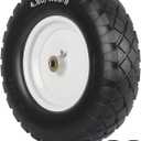4.80/4.00-8" Wheelbarrow Tire, 16" Flat-Free Solid Tire and Wheel, 3-6" Centered Hub, 5/8" & 3/4" Bearing, For Broadcast Spreader Garden Wagon Cart Trolley Dolly (1 Pack)