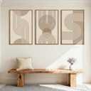 Anyzal Large Neutral Boho Framed Wall Art,Modern Mid Century Wall Decor Canvas,Beige Minimalist Art Print Abstract,Geometric Neutral Artwork Boho for Home Living Room Bedroom Office Set of 3 16''x24''