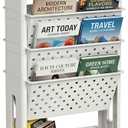 5-Tier Mobile Bookshelf, Rolling Bookcase Book Storage Rack, Movable File Folder Organizer Cart with Wheels for Home Study Office Living Room Classroom, White