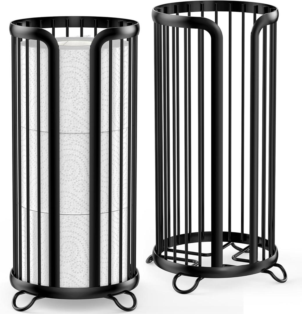 Toilet Paper Holder Stand, Freestanding Toilet Tissue Organizer, Minimalistic Storage Solution, Reserve Mega Rolls,Modern Black-2PACK