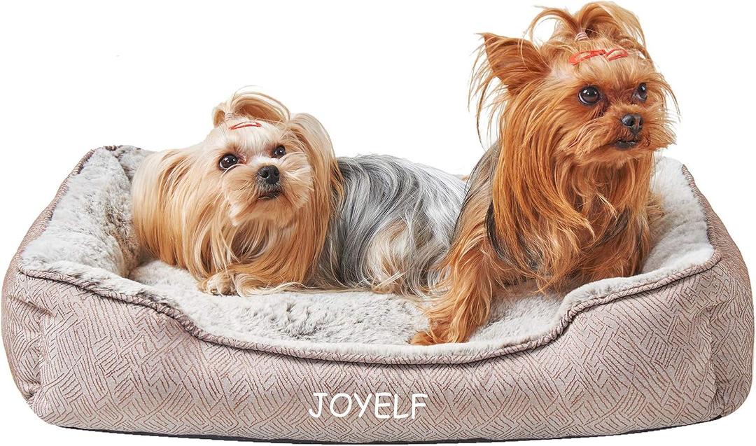 JOYELF Dog Bed Washable Calming Cat Bed Sofa, Cute Fluffy Pet Couch Bed for Puppy, Kitten, Small Dog and Cat - Small Rectangle (Small-23"x19"x6")