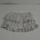 FEOYA Women Sequins Ruffle Skirt High Waist Glitter Flowy Skirt Layered Shiny Mini Skirt Built in Shorts L Silver