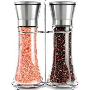 Willow & Everett Salt & Pepper Grinder Set - Stainless Steel Manual Mills, Peppercorns & Rock Salt Sold Separately, Refillable Adjustable Coarseness (2 Count (Pack of 1))