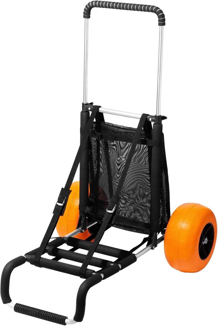 VEVOR Beach Dolly with Big Wheels for Sand, 29.9" x 15.4" Cargo Deck, w/ 12" Solid Wheels, 165LBS Loading Capacity Folding Sand Cart & 27" to 44.7" Adjustable Height, Heavy Duty Cart for Beach
