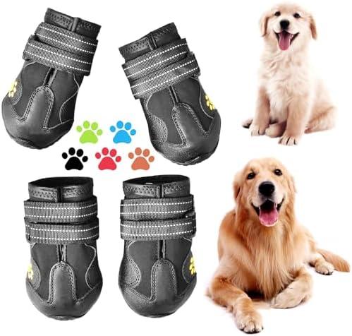 CovertSafe& Dog Boots for Dogs Non-Slip, Waterproof Dog Booties for Outdoor, Dog Shoes for Medium to Large Dogs 4Pcs with Rugged Sole Black, Size 4: (2.6''x2.1'')(L*W) for 31-40 lbs
