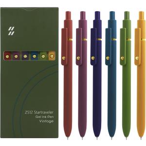 Gel Pens, 6 Pcs Black Ink Pens for Women, 0.5mm Fine Point Smooth Writing Pens, High-End Series Retractable Pens for Journaling Note Taking (6 Pcs Gold Vintage)