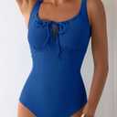 Aleumdr Womens Textured One Piece Swimsuit Tummy Control Bathing Suit Tie Knot Cutout Swimwear (Blue, S)