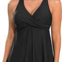 Tempt Me Women Tankini Top Only Flowy Swim Tops V Neck Bathing Suit Top Black XXL