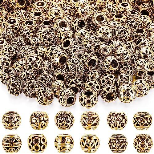120 Pcs Spacer Loose Beads Tibetan Tone Alloy Beads 11 mm for Bracelets Making Jewelry Craft(Gold)