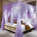 VETHIN 4 Corners Post Princess Bed Canopy Curtain Double Layer Cozy Drape Netting 4 Opening Mosquito Net for Girls & Adults Bedroom Decoration Accessories (Double Purple, 59" W*82" L*82"*H/(Queen))