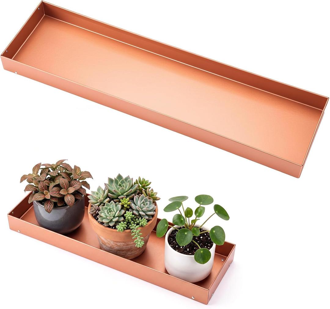 Wesiti Galvanized Tray for Planters, 19.7 Inch Metal Plant Tray, 19.7" x 5.3" x 1.2"