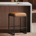 VASAGLE EKHO Collection - Bar Stool, Counter Height Bar Stool, Synthetic Leather with Stitching, Mid-Century Modern Counter Barstool, 26-Inch Tall, Kichen Home Bar Dining Room, Caramel Brown