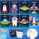 24 Pack Space Themed Party Favors - Kids Birthday Party Return Gifts Treats Goodie Bag Items Fillers Classroom Prizes Exchange Gifts, Wood DIY Keychain Painting Kits Arts Crafts Activities Toys, 8 cm x 0.2 cm x 10 cm