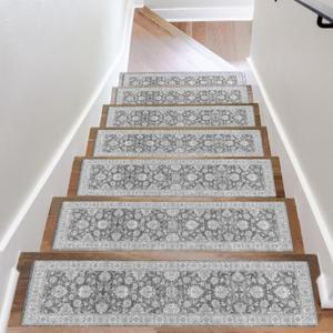 OJIA Extra Non-Slip Stair Treads for Wooden Steps 15PCS, 30"X8" Rubber Indoor Stair Runner Slip Resistant Stair Rugs Safety Mats for Dogs, Kids & Elders, Stairway Grip Step Treads, Gray (Grey)