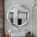 23.6inch Round Decorative Wall Mirror with Mosaic Glass Frame, Silver Bathroom Vanity Mirror