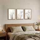 3Pcs Framed Vintage Botanical Wall Art Neutral Rustic Boho Floral Canvas Painting Prints for Modern Farmhouse, Black and White Flower Pictures for Living Room Bedroom Dining Room Wall Decor 12x16in