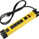 CCCEI Heavy Duty Power Strip Surge Protector with 15A, 6 Plug Industrial Shop Workshop Garden Metal Multiple Outlets, 6FT Extension Cord 1200 Joules ETL Listed, Yellow