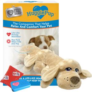 HuggiePup by Pets | Comfort Companion with Heartbeat Sleep Aide for Dogs & Puppies, Heating for Calming Relief Day or Night, Crate & Behavioral Training Essential Breeds | Golden