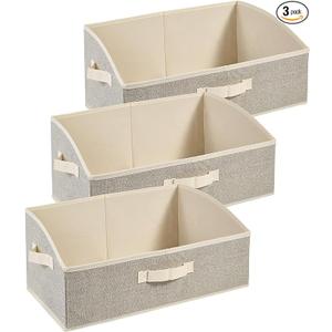 DAYARD Fabric Bins [3-Pack], Trapezoid Storage Bins with Handles, Foldable Baskets Storage Boxes for Shelves, Closet, Bookshelf, Organizer Containers, 20 x 11 x 8 inch Beige…