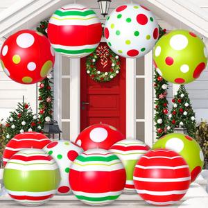 12 Pcs 24/16 Inch Giant PVC Christmas Inflatable Ball Outdoor Blow up Xmas Inflatables Ornaments Giant PVC Christmas Ornaments for Tree Yards Lawns Porch Garden Front Doors Holiday Decor(16 Inch)