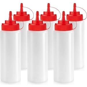 Norcalway 12 oz Condiment Squeeze Bottles for Sauces - Leak Proof - Pack of 6 