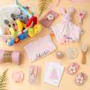 Baby Shower Gifts for Girls, 24 Piece Deluxe Baby Shower Gift Basket - Baby Girl Gift Basket with Swaddle, Rattle, Bath Towel, Brush, Car Seat Activity Toy & Milestone Cards for New Mom(Pink)