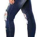 KUNMI Women's Skinny Ripped Trendy Jeans Distressed Stretchy Denim Pants (Size 12, Blue)