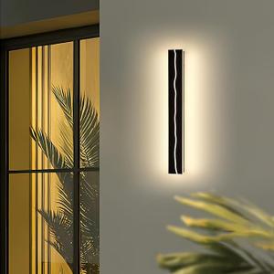 Mikeru Outdoor Modern Wall Light,  23.6" Outdoor Long LED Wall Light for House & Indoor Wall Sconce, Rectangular Black Exterior Wall Sconce 360° Beam Angle Front Door Lights for Entrance, Hallway