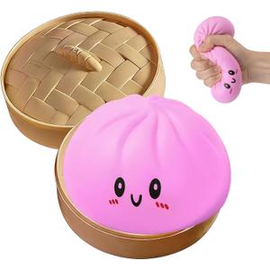 Glitter Dumpling Squishy,Dumpling Squishy Mystery Box,Squeeze Toy for Stress Relief,Easter Basket Stuffers(Pink)