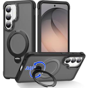 for Samsung Galaxy S26 Case with Magnetic Stand, Black | Crystal Clear Case,Rigorous Drop Protection, Great Grip Feeling, Slim Shockproof Phone Cover