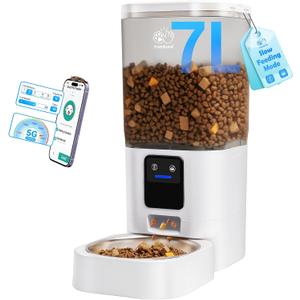 Automatic Cat Feeder with 5G WiFi: Automatic Dog Feeder with Slow Feed & Smart APP Control, 7L Timed Auto Cat Food Dispenser with Alexa for Pets, Detachable for Easy Cleaning - 29 Cups (White-1)