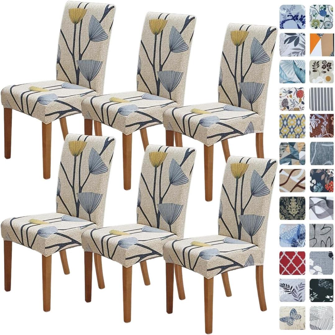 SPRINGRICO Chair Covers for Dining Room 6 Pack, Stretch Dining Chair Cover, Washable Spandex Kitchen Parsons Chair Slipcovers, Removable Seat Protector for Home or Party (6 Pack, Floral Bloom)